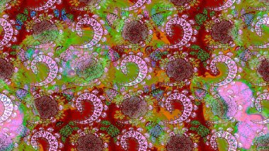 Flowers on green and red colors. Watercolor illustration. Sketch pattern with flowers. Hand drawn.