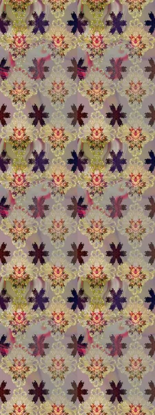 Bej ve gri renkte etnik çiçeklerle süslenmiş zarif bir eskiz. Asya Tekstil 'inde Raster Çiçek İllüstrasyonu.