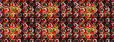 Flowers on black and red colors. Cute flower raster pattern. Flat Flower Elements Design. Colour Spring Theme sketch pattern Background.