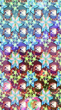 Flat Flower Elements Design. Colour Spring Theme seamless pattern Background. Raster illustration. Elegant Flowers Bouquet Watercolor on a blue and neutral colors.