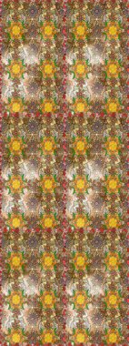 Raster deseni. Bahar çiçekleri dallı desen, kahverengi ve bej renkler çiçekli siluet.