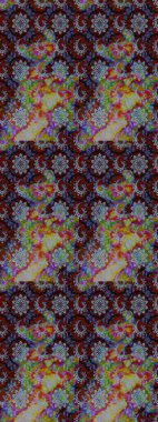 Curls, shiny tracery weave. Raster illustration. Vintage old background. Garland of flowers. Pattern, sketch, floral border. Beautiful bright rough cloth, canvas.