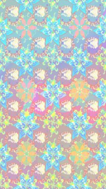 Colour Summer Theme sketch pattern Background. Cute flower raster pattern. Flowers on neutral and blue colors. Flat Flower Elements Design.