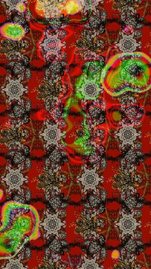 Flower. Sketch decorative background, flower mandala. Raster illustration. On red and brown colors.