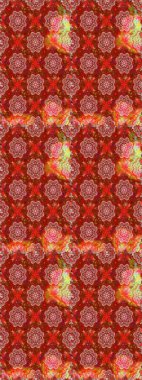 Kusursuz çiçek deseni. Raster illüstrasyonu. Kırmızı ve kahverengi renkte çiçekler. Raster illüstrasyonu. Asya tekstil tarzında.