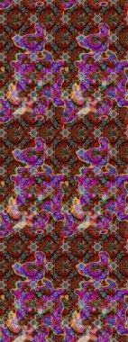 Dallı bahar çiçekleri ile desen, kahverengi ve çiçek silueti ile kırmızı renkler. Raster deseni.