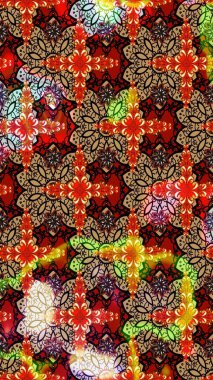 Colour Summer Theme sketch pattern Background. Trendy sketch Floral Pattern In Raster illustration. Flowers on red and beige colors. Flat Flower Elements Design.