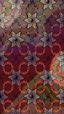 Küçük çiçekteki sevimli çiçek deseni. Varisolokahverengi ve mor raster çizimi. Birçok kahverengi ve mor soyut çiçekli tropikal çizim deseni.