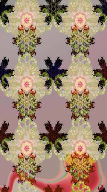 Tekstil tasarımı için bej ve nötr renklerde geleneksel halk çiçekleri buketi. Üzerinde gelincikler ve vadi zambakları olan renkli çiçek desenli nakış..