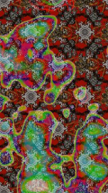 Raster illüstrasyonu. Çiçek süslemeli çizim deseni. Kahverengi ve gri renkte çiçekler.