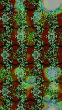 Raster çiçek izi. Çiçek yeşili ve kahverengi çizim deseni. Klasik taslak çizimi.