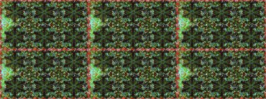 Raster illustration. Floral sketch pattern with watercolor flowers. In asian textile style on gray and green colors.