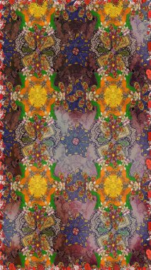 Raster illustration. Flourish ornamental spring garden texture. Flowers on brown and gray colors. Flower sketch on brown and gray colors. Floral pattern.