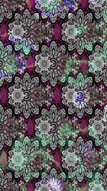 Raster illüstrasyonu. Çizim çiçek deseni duvar kâğıdı olarak kullanılabilir. Gri ve siyah renkte çiçekler.