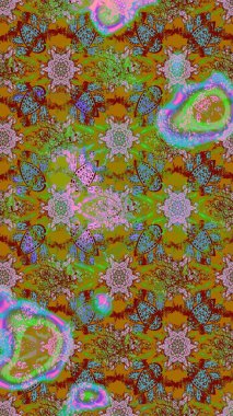 Klasik çiçek tasarımı elementleri. Raster illüstrasyonu. Kahverengi ve yeşil kıvırcık çiçekler kahverengi ve yeşil renklerde.