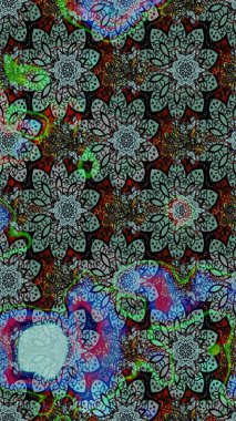 Çiçek desenli raster, yeşil çizgi grafik desenli soyut raster arkaplan. Modern stil dokusu.