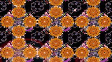 Raster illüstrasyonu. Eskiz geçmişi. Eski usul. Kumaş, tekstil, duvar kağıdı baskısı için. Tomurcukları papatya çiçekleri olan sevimli bir çiçek deseni. Miles Fleur, dandik süs.