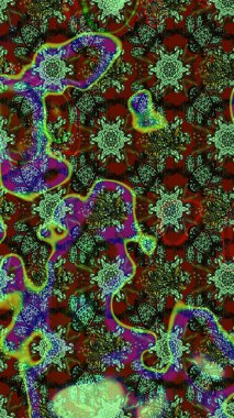 Yeşil ve kahverengi renkli güzel tekstil. Suluboya çiçekli çiçek deseni. Raster illüstrasyonu.