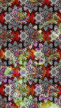 Raster illüstrasyonundaki çiçek desenli çizim. Gri ve nötr renkte çiçekler.