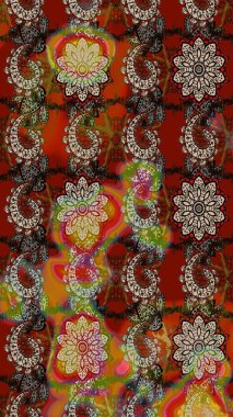 Kahverengi ve kırmızı renkte çiçekler. Tropik çiçekler. Gömlek çizimi Arkaplan Deseni.