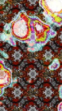 Çiçek desenli çizim. Raster illüstrasyonu. Asya tekstil tarzında. Gri ve kahverengi renkli çiçekler. Raster illüstrasyonu.