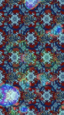 Raster illustration. Flowers on blue and red colors. Floral sketch pattern background, with strokes and splashes, summer flowers.