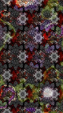 Parlak renkli çiçekleri olan ve gri ve siyah renkte yaprakları olan harika bir çiçek deseni. Halk tarzı. Moda baskıları için zarif bir şablon. Modern çiçek arkaplanı.