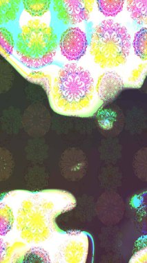 Raster çiçek izi. Çiçek yeşili ve kahverengi desenli. Klasik taslak çizimi.