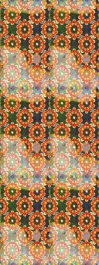 Turuncu ve bej renkli desen. Raster Golden Mehndi kusursuz desen. Kına dövmeli süs çiçekleri, altın çıkartmalar, mehndi ve yoga tasarımı, kartlar ve parmak izleri..