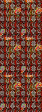 Suluboya çiçekli çiçek deseni. Kahverengi ve kırmızı renklerde Asya tekstili. Raster illüstrasyonu.