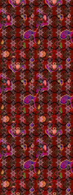 In asian textile style. Raster illustration. Flowers on brown and red colors. Flat Flower Elements Design. Sketch flowers pattern. Colour Spring Theme sketch pattern Background.