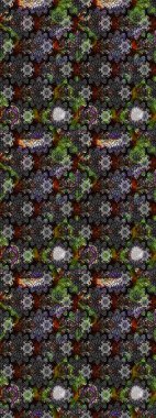 Nakış desenli çiçek deseni. Parmak izi, kumaş, duvar kâğıdı, tekstil için raster dokusu. Renkli grunge soyut arkaplanı Cologray ve siyah çiçeklerle zenginleştirir.