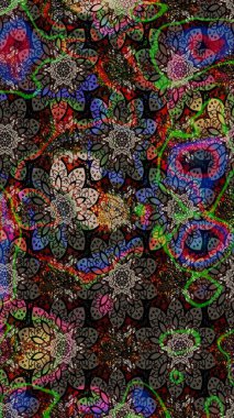 Raster illüstrasyonundaki çiçek desenli çizim. Düz Çiçek Elementleri Tasarımı. Siyah ve kahverengi renkte çiçekler. Renkli Bahar Teması çizim şablonu.