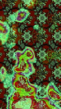 Raster deseni. Yumuşak, yeşil ve kahverengi renkte yaz çiçekleri. Küçük çiçekteki sevimli çiçek deseni. Raster illüstrasyonu.