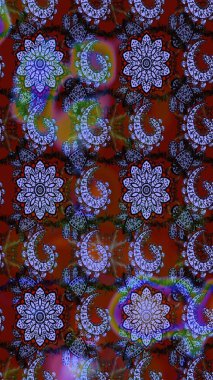 Raster floral pattern in doodle style with flowers. Flowers on blue and red colors. Gentle, cute floral background.