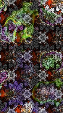 Raster illüstrasyonundaki çiçek desenli çizim. Düz Çiçek Elementleri Tasarımı. Gri ve siyah renkli çiçekler. Renkli Yaz Teması çizim şablonu.