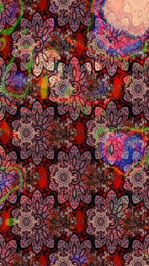 Düz Çiçek Elementleri Tasarımı. Raster Modaya uygun kumaş deseni. Renkli Bahar Teması eskiz kalıbı. Kahverengi ve pembe renkli şirin çiçek deseni.