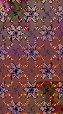 Kahverengi ve mor renkli çiçekler. Kumaş desenli papatya çiçekleri ayrıntıları.