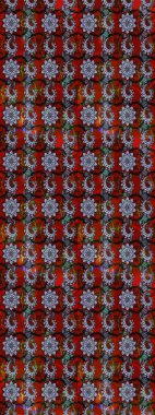 El çizimi çiçek çizimi deseni (fayans). Şirin çiçekli, desenli, kırmızı ve siyah renkli renkli bir eskiz. Tekstil için suluboya çizim deseni.