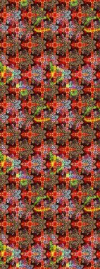 Kabile sanatı boho baskısı, klasik çiçek arkaplanı. Soyut etnik raster çizim kalıbı. Arkaplan dokusu, duvar kağıdı, kırmızı ve siyah renkli çiçek teması.