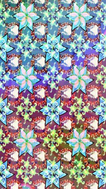 Raster illustration. Raster floral illustration in vintage style. Tender seamless pattern with flowers. Gentle, spring floral on blue and neutral colors.