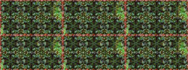 Sketch flowers pattern. In asian textile style. Raster illustration. Flowers on green and gray colors. Raster illustration.