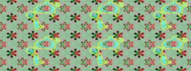 In asian textile style. Flat Flower Elements Design. Raster illustration. Seamless flowers pattern. Flowers on neutral and gray colors. Colour Spring Theme seamless pattern Background.