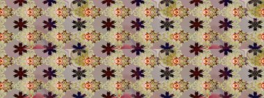 Floral seamless pattern with watercolor flowers. In asian textile style on beige and neutral colors. Raster illustration.