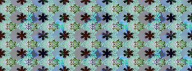 Raster illustration. Flowers on blue and gray colors. Tropical seamless floral pattern.