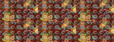 Gri ve kahverengi renkli çiçekler. Hediye ambalaj kağıdı, tebrik kartları, posterler ve pankart tasarımı. Raster düz çiçek çizim deseni.