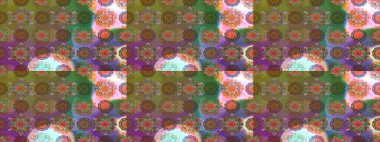 Modern çiçek arkaplanı. Parlak renkli çiçeklerle ve kahverengi ve yeşil renklerde yapraklarla şaşırtıcı, pürüzsüz çiçek deseni. Moda baskıları için zarif bir şablon. Halk stili.