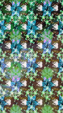 Tekrarlayan çiçek arkaplanı, zarif yeşil çiçek duvar kağıdı. Yeşil renkler üzerine çiçek desenli çizimler, el yapımı papatyalar, papatyalar..