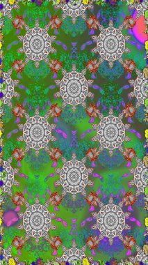 Yeşil renkli çiçekler. Renkli Bahar Temalı Kusursuz Arkaplan. Düz Çiçek Elementleri Tasarımı. Sevimli çiçek raster deseni.