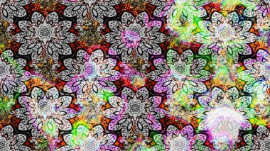 Raster illüstrasyonu. Gri renkli Asya tekstili. Suluboya çiçekli çiçek deseni.